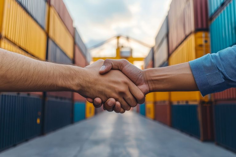 Two people shaking hands.